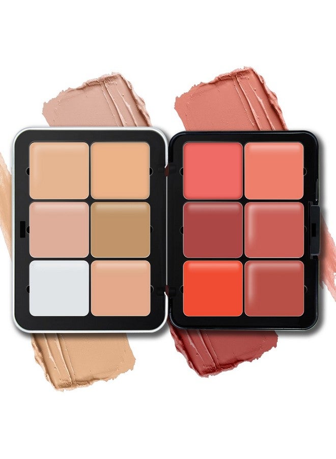 12 Colors Cream Blush Palette, Color Correcting Concealer Foundation Palette, Long Wearing Smudge Proof Blendable Matte Finish Blush Powder Highlighter And Cream Contour Palette Makeup (01)