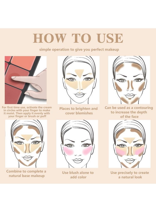 12 Colors Cream Blush Palette, Color Correcting Concealer Foundation Palette, Long Wearing Smudge Proof Blendable Matte Finish Blush Powder Highlighter And Cream Contour Palette Makeup (01)