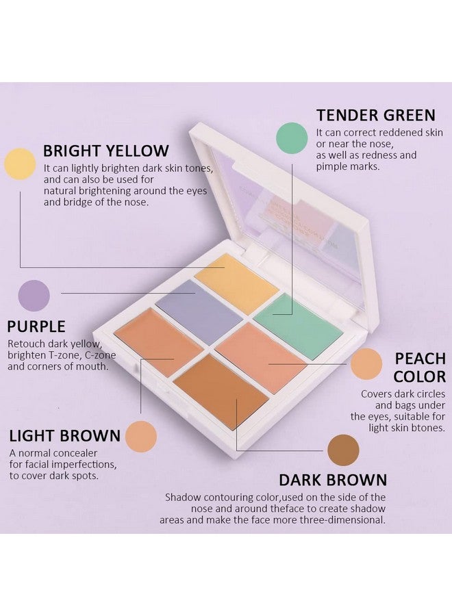 6 Color Blue Green Pink Yellow Concealer,Cream Contour And Color Corrector Palette,Color Corrector For Dark Circles,Color Correcting Concealer Palette,Cream Concealer Corrector,Green Color Corrector