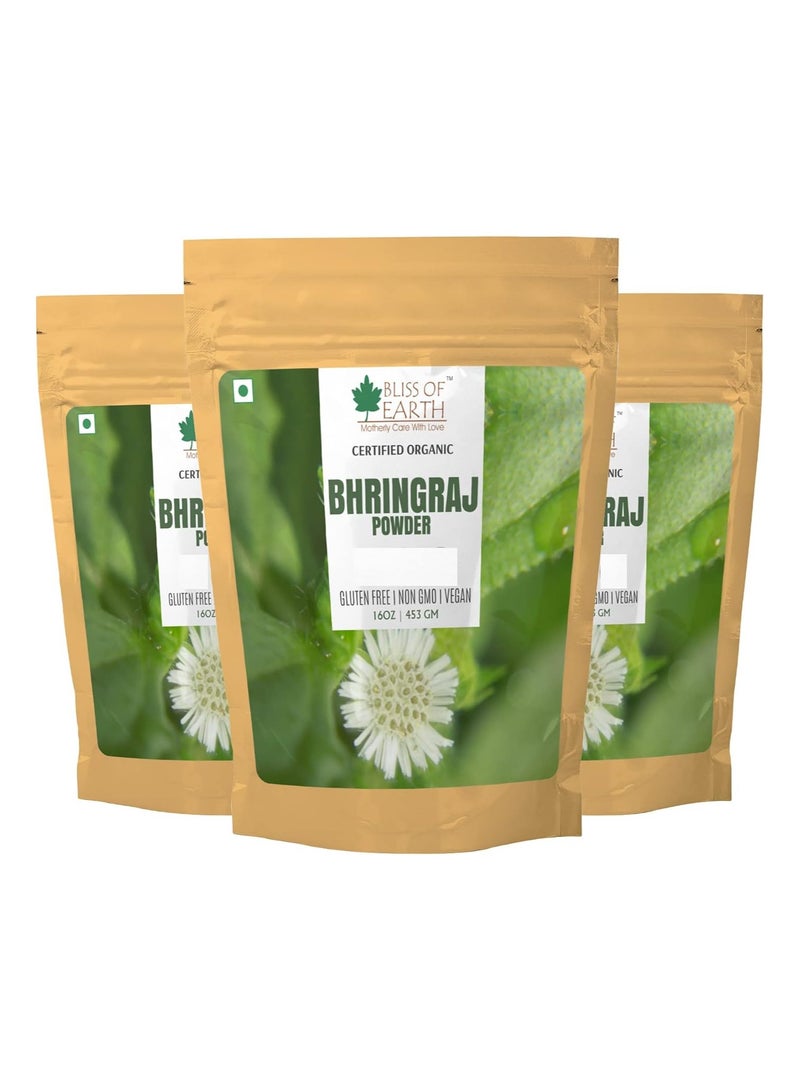Bliss of Earth™ 100% Pure Natural Bhringraj Powder | 453GM | Great For Hair Pack of 3
