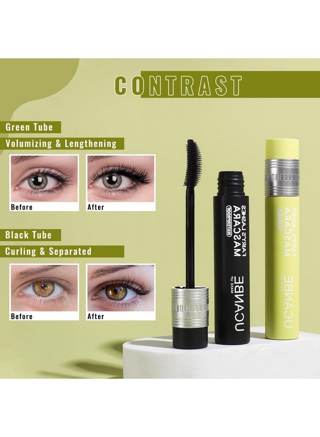 2Pcs Mascara Black Volume And Length, Waterproof Mascara Curling Longstay, Smudgeproof, No Flaking, No Clumps, Hypoallergenic Tubing Thrive Mascara