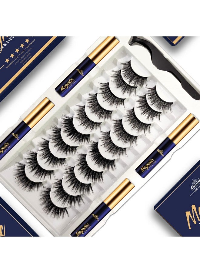 Magnetic Eyelashes With Eyeliner Kit 10 Pairs Premium 3D Natural Look Reusable Magnetic Lashes With Applicator, 4 Tube Strong Magnetic Eye Liner By Menaka, Easy Magnet Lashes To Apply.