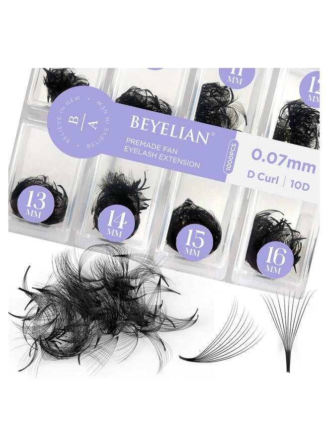 1000 Fans Premade Fans Eyelash Extensions Beyelian 0.07Mm 10D D Curl Volume Lash Extensions Pre Made Fans Lash Extensions Handmade Promade Loose Fans Thin Base 916Mm Mixed