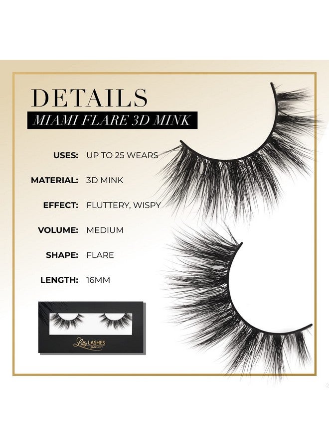 Miami Flare 3D Mink Lashes False Eyelashes Natural Look Mink Eyelashes For Wispy Lashes Natural Look Reusable Fake Eyelashes Up To 25 Wears Volume And Fluffy Eyelashes For Wispy Eyelashes