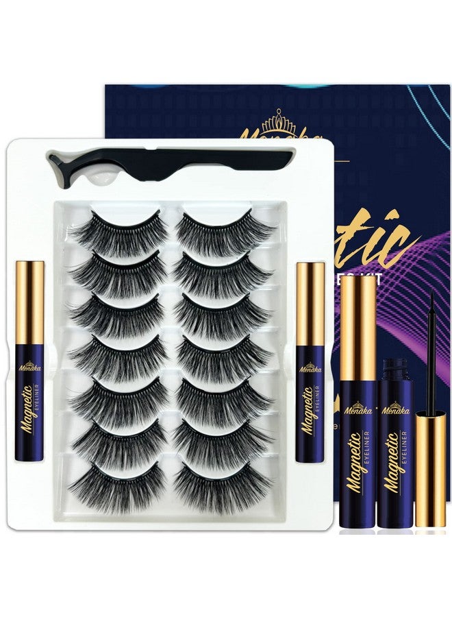 Magnetic Eyelashes Kit, Long Lasting And Reusable Magnetic Lashes Natural Look, 7 Pairs False Eyelashes With Magnetic Eyeliner & Tweezers, Easy To Wear,Cruelty Free, Natural