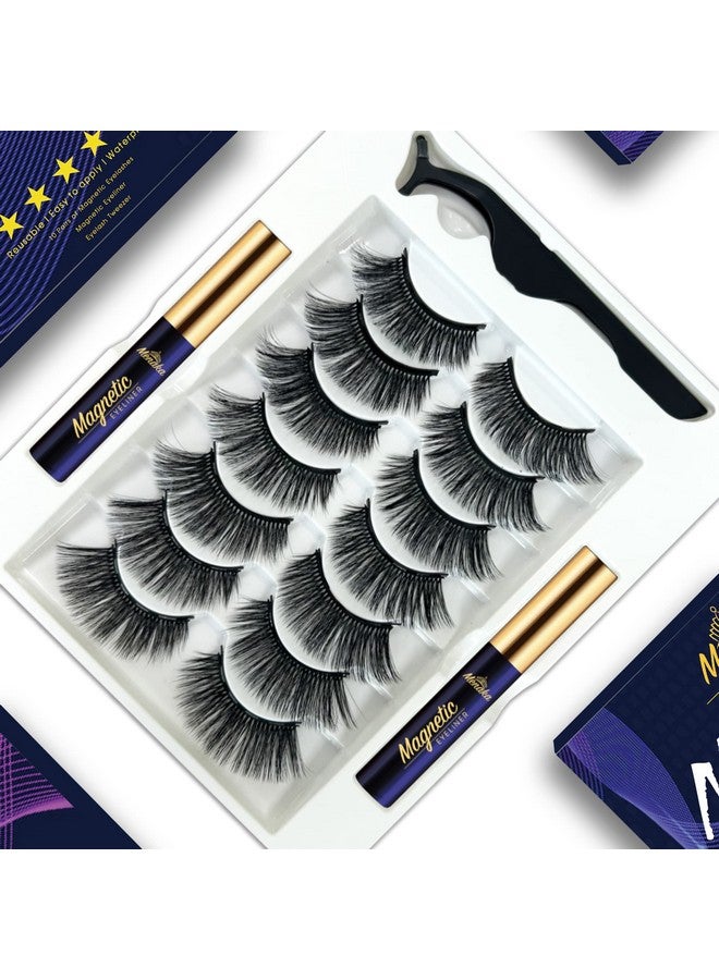 Magnetic Eyelashes Kit, Long Lasting And Reusable Magnetic Lashes Natural Look, 7 Pairs False Eyelashes With Magnetic Eyeliner & Tweezers, Easy To Wear,Cruelty Free, Natural