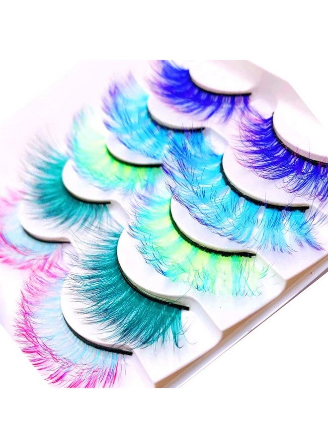 Sunniess Ombre Colored Lashes Silk Protein Fluffy Wispy Volume Fake Lashes For Halloweens Cosplay Party Stage Russian D Curl Lashes With Color Make Up Faux Mink False Eyelashes 5 Pairs (Ag00)