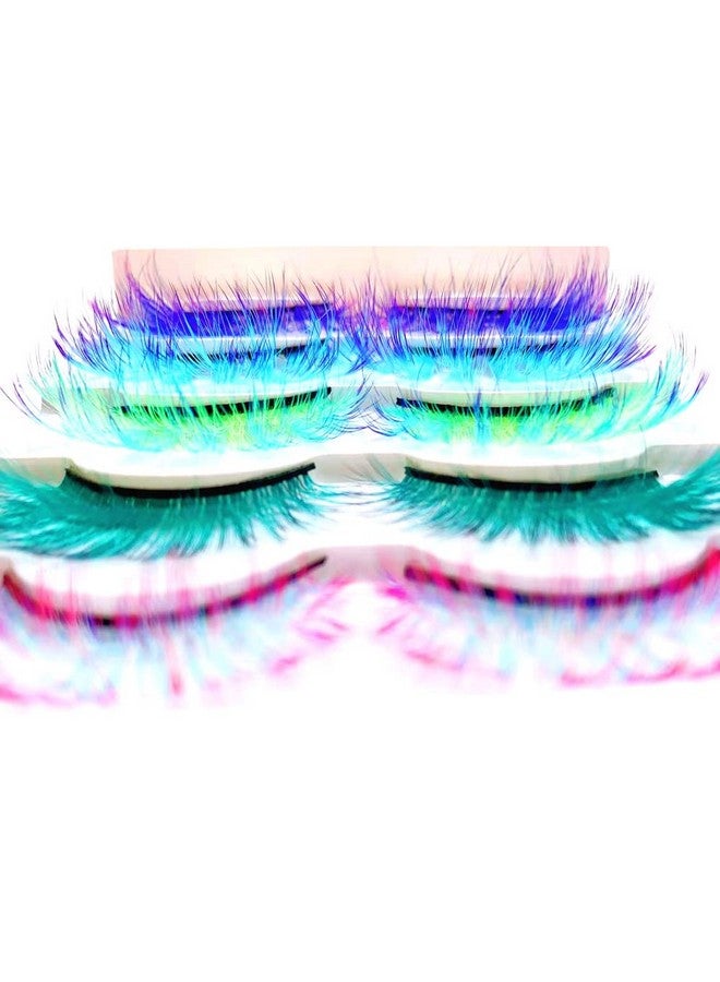 Sunniess Ombre Colored Lashes Silk Protein Fluffy Wispy Volume Fake Lashes For Halloweens Cosplay Party Stage Russian D Curl Lashes With Color Make Up Faux Mink False Eyelashes 5 Pairs (Ag00)