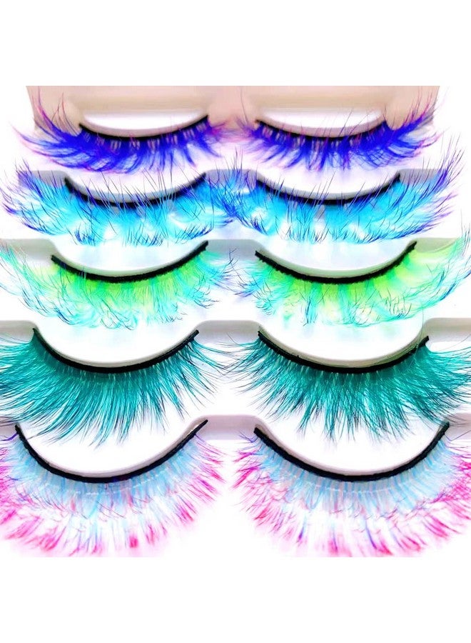 Sunniess Ombre Colored Lashes Silk Protein Fluffy Wispy Volume Fake Lashes For Halloweens Cosplay Party Stage Russian D Curl Lashes With Color Make Up Faux Mink False Eyelashes 5 Pairs (Ag00)