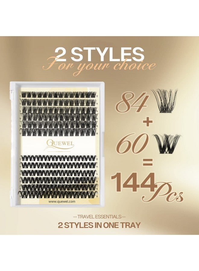 Lash Clusters Quewel 144Pcs Cluster Lashes Mix1218Mm 2 Styles Diy Lash Extensions Clusters In One Individual Lashes Tray With Thin Band(S012+S043Mix1218)