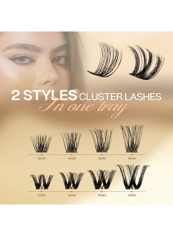 Lash Clusters Quewel 144Pcs Cluster Lashes Mix1218Mm 2 Styles Diy Lash Extensions Clusters In One Individual Lashes Tray With Thin Band(S012+S043Mix1218)