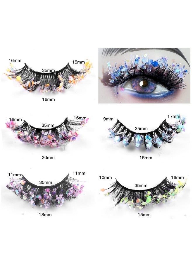 Glitter Night Luminous False Eyelashes 8D Wispy Faux Mink Lashes Colored Eyelashes Dramatic Lashes For Halloween Party Stage Cosplay(5 Pairs Set 2)