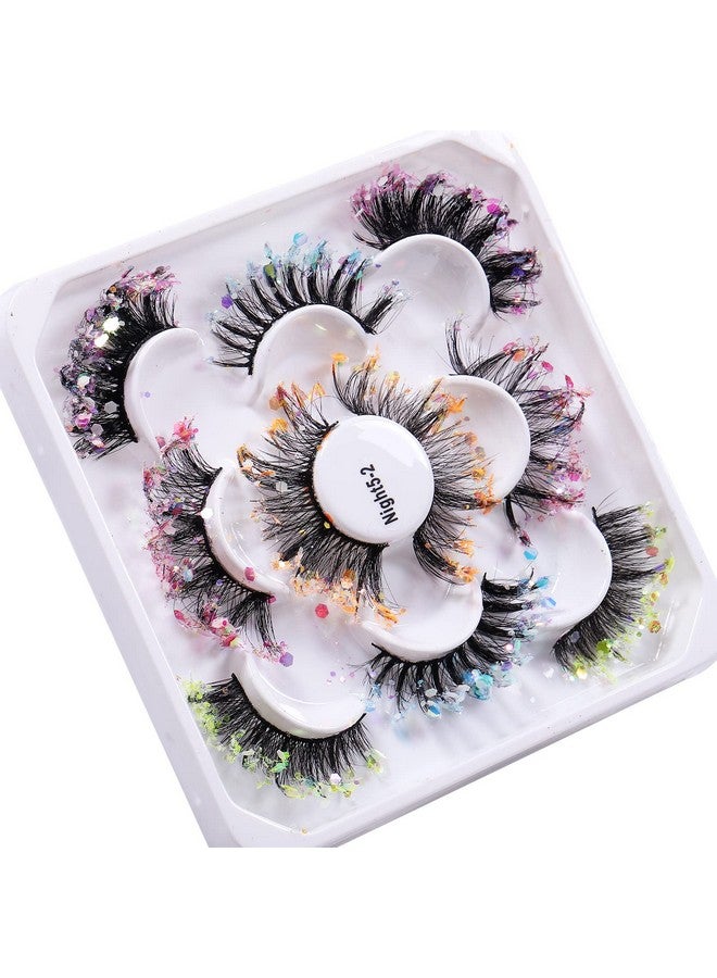 Glitter Night Luminous False Eyelashes 8D Wispy Faux Mink Lashes Colored Eyelashes Dramatic Lashes For Halloween Party Stage Cosplay(5 Pairs Set 2)