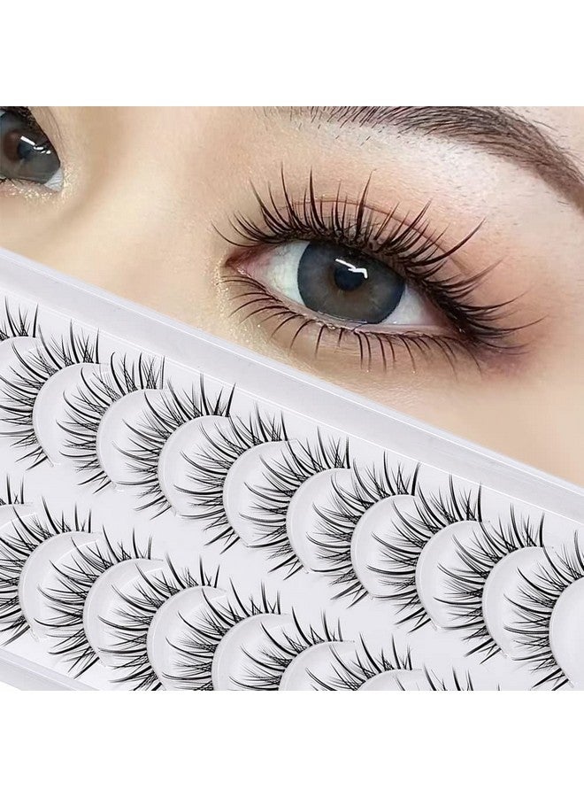 Manga Lashes Natural Look Japanese Anime Lashes Korean Asian Wispy Spiky Lashes With Clear Band Short Fake Eyelash 10 Pairs Pack By Outopen