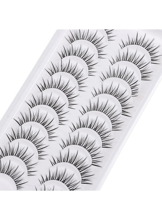 Manga Lashes Natural Look Japanese Anime Lashes Korean Asian Wispy Spiky Lashes With Clear Band Short Fake Eyelash 10 Pairs Pack By Outopen