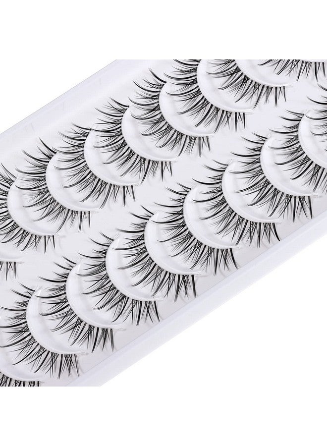 Manga Lashes Natural Look Japanese Anime Lashes Korean Asian Wispy Spiky Lashes With Clear Band Short Fake Eyelash 10 Pairs Pack By Outopen