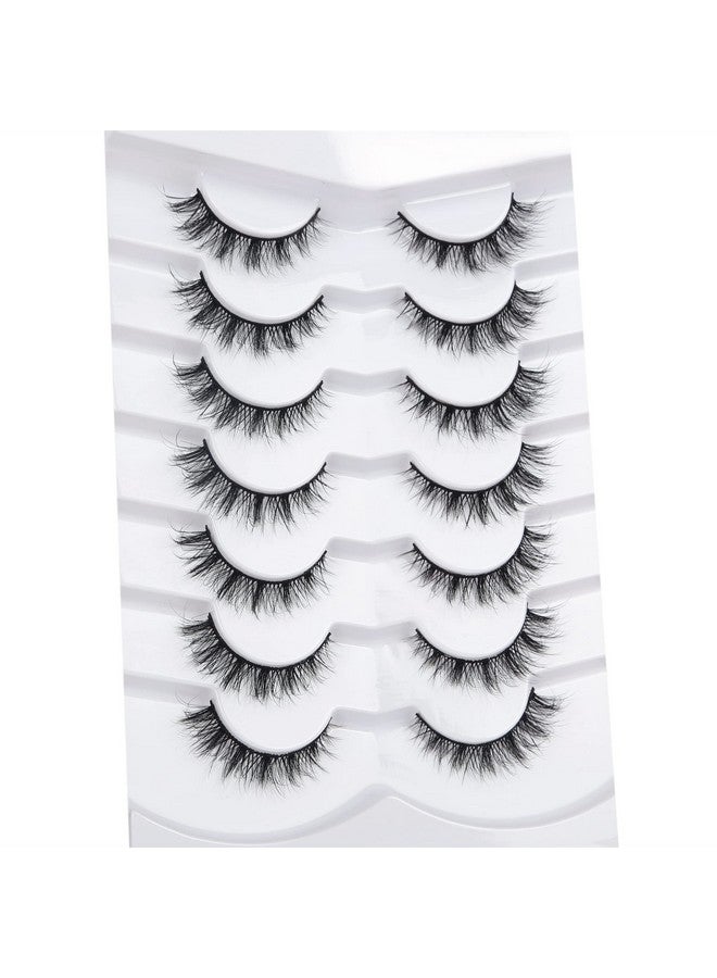 False Eyelashes Cat Eye Lashes Natural Look Wispy Short Fluffy 8D Faux Mink Lashes Wispies Fake Eyelashes Strips 7 Pairs Multipack