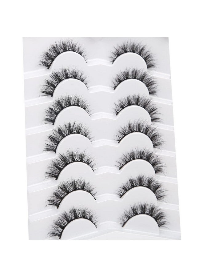 False Eyelashes Cat Eye Lashes Natural Look Wispy Short Fluffy 8D Faux Mink Lashes Wispies Fake Eyelashes Strips 7 Pairs Multipack