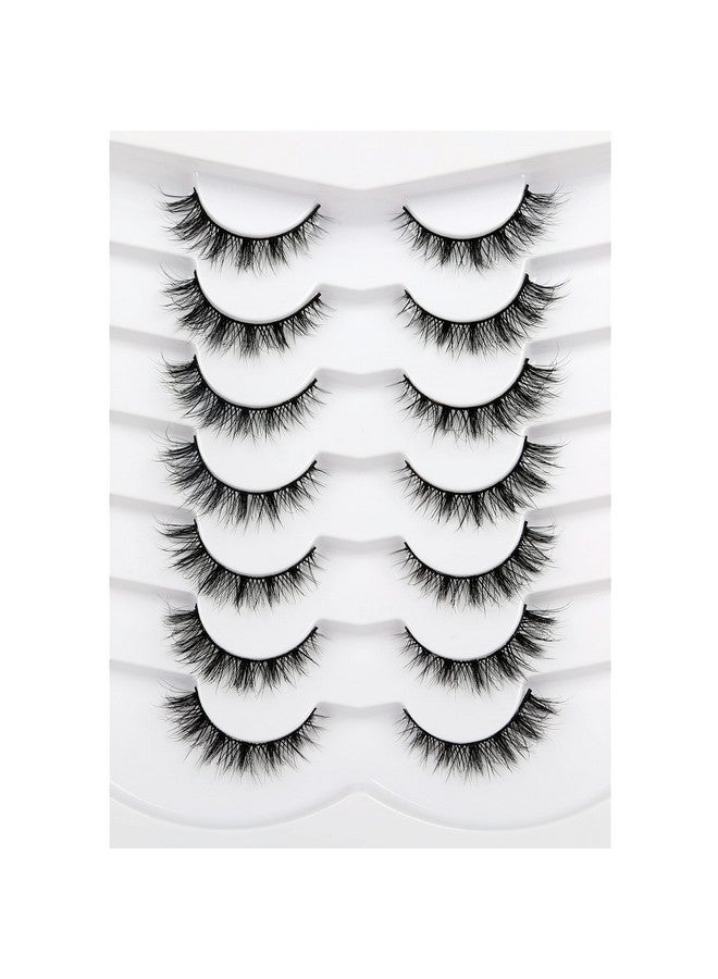 False Eyelashes Cat Eye Lashes Natural Look Wispy Short Fluffy 8D Faux Mink Lashes Wispies Fake Eyelashes Strips 7 Pairs Multipack