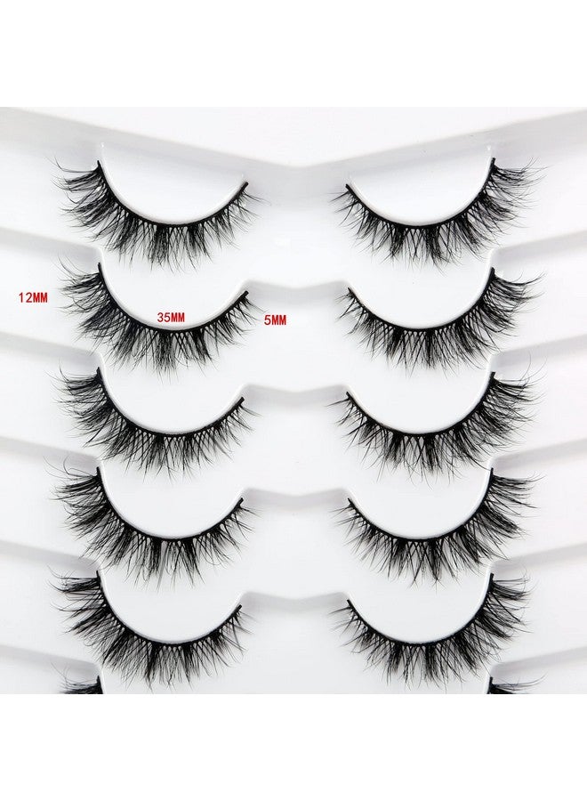 False Eyelashes Cat Eye Lashes Natural Look Wispy Short Fluffy 8D Faux Mink Lashes Wispies Fake Eyelashes Strips 7 Pairs Multipack