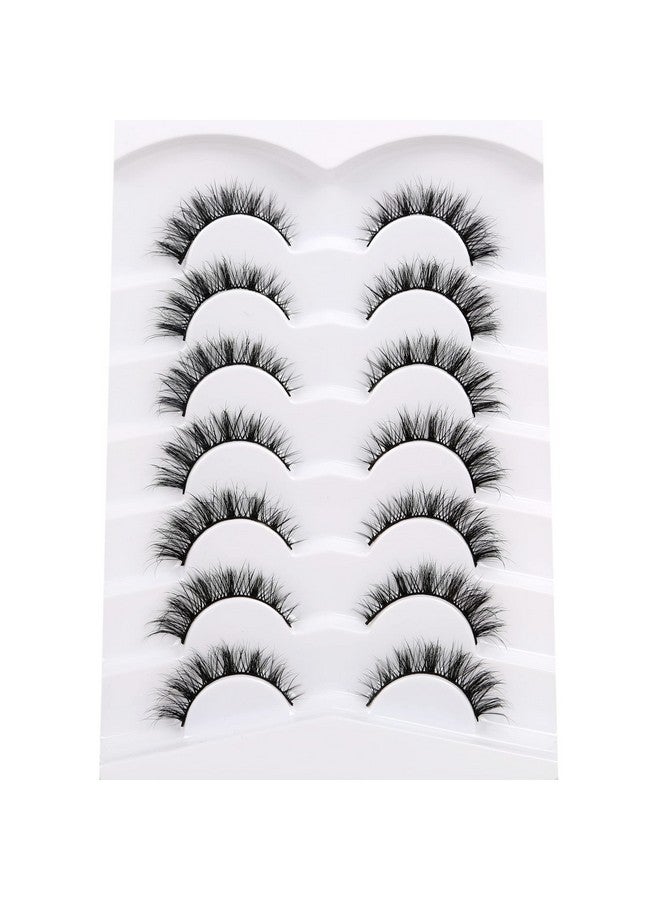 False Eyelashes Cat Eye Lashes Natural Look Wispy Short Fluffy 8D Faux Mink Lashes Wispies Fake Eyelashes Strips 7 Pairs Multipack