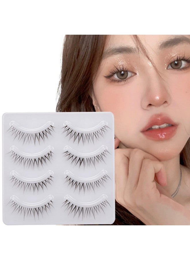 Daily Lashes 4 Pairs Natural Look False Eyelashes, Natural Soft Lightweight Comfortable Short Lashes Strip Cross Clear Band Handmade Fake Eyelashes(Gt10)