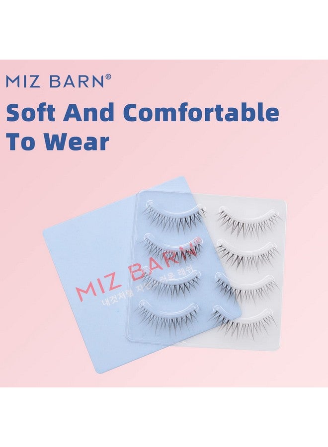 Daily Lashes 4 Pairs Natural Look False Eyelashes, Natural Soft Lightweight Comfortable Short Lashes Strip Cross Clear Band Handmade Fake Eyelashes(Gt10)