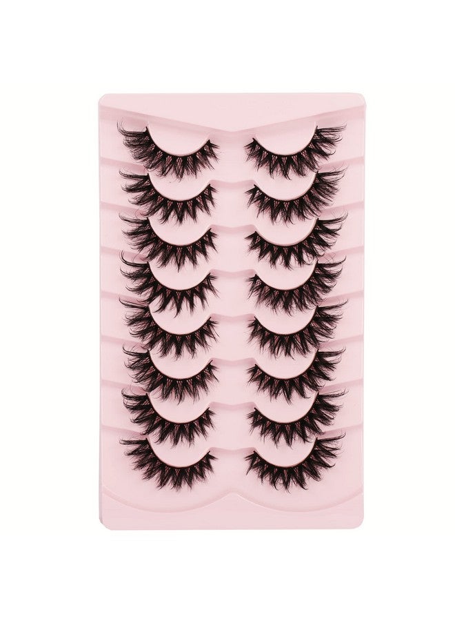 Mink Lashes Cat Eye Fluffy False Eyelashes D Curl Russian Strip Lashes Pack Soft Wispy False Lashes 8 Pairs Multipack