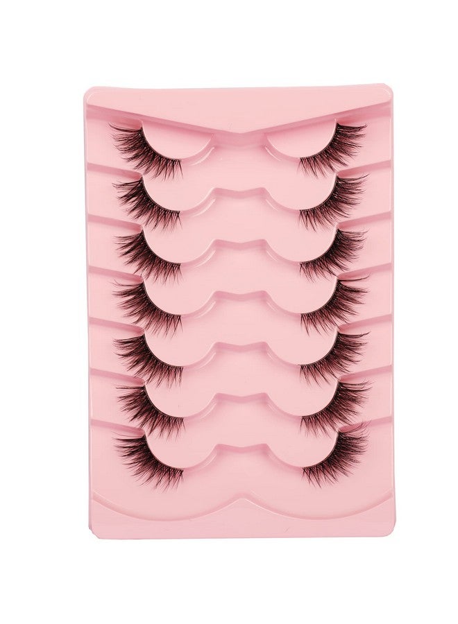 False Eyelashes Natural Half Lashes Cat Eye Clear Band Lashes Fluffy Wispy 3D Faux Mink Lashes Pack Soft Strips Fake Eyelashes 7 Pairs