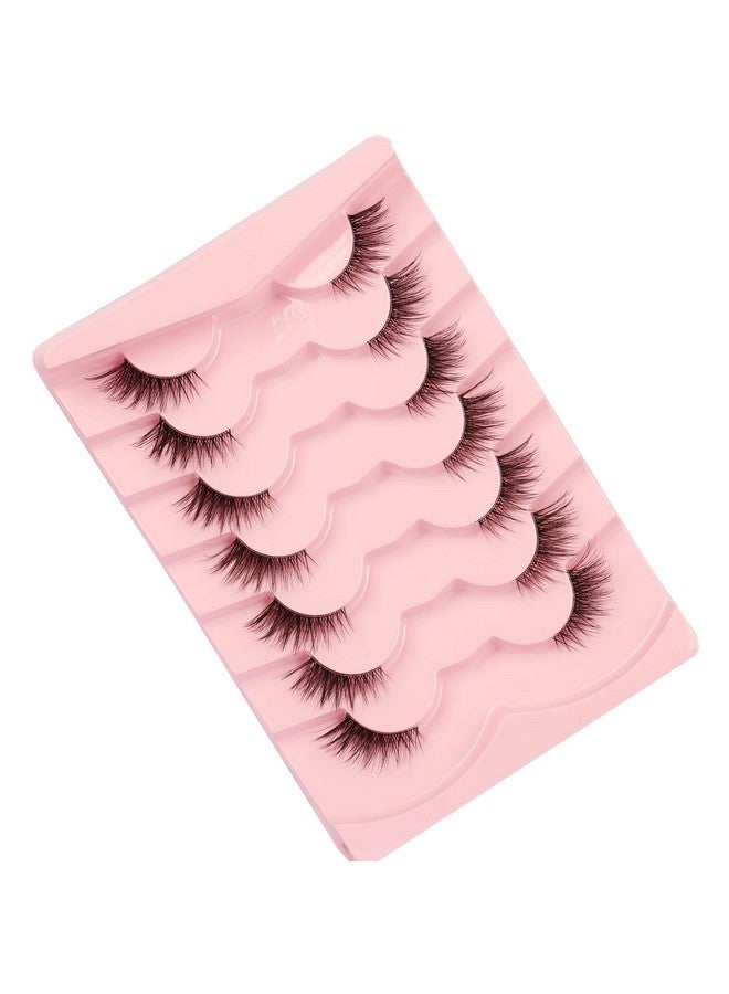 False Eyelashes Natural Half Lashes Cat Eye Clear Band Lashes Fluffy Wispy 3D Faux Mink Lashes Pack Soft Strips Fake Eyelashes 7 Pairs