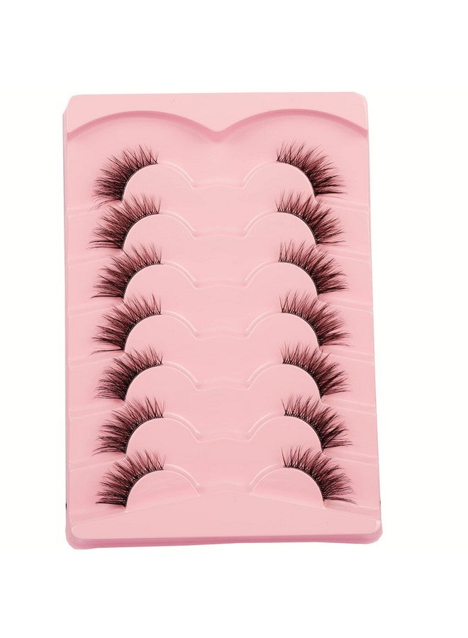 False Eyelashes Natural Half Lashes Cat Eye Clear Band Lashes Fluffy Wispy 3D Faux Mink Lashes Pack Soft Strips Fake Eyelashes 7 Pairs