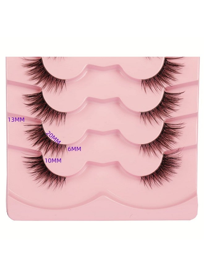 False Eyelashes Natural Half Lashes Cat Eye Clear Band Lashes Fluffy Wispy 3D Faux Mink Lashes Pack Soft Strips Fake Eyelashes 7 Pairs