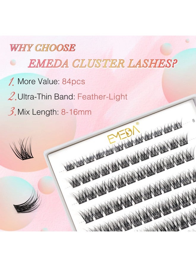 Lash Clusters Wispy 84 Pcs Natural Cluster Lashes C Curl Diy Eyelash Extensions Mix Length Individual Eyelash Clusters Super Thin Band Emeda (Mix 816Mm C Curl Natural Ferry)