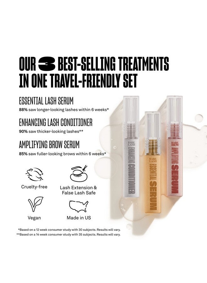 Triple Threat Mini Set, Includes Babe Lash Essential Serum & Enhancing Conditioner + Babe Brow Amplifying Serum, 1 Ml, 3 Pack