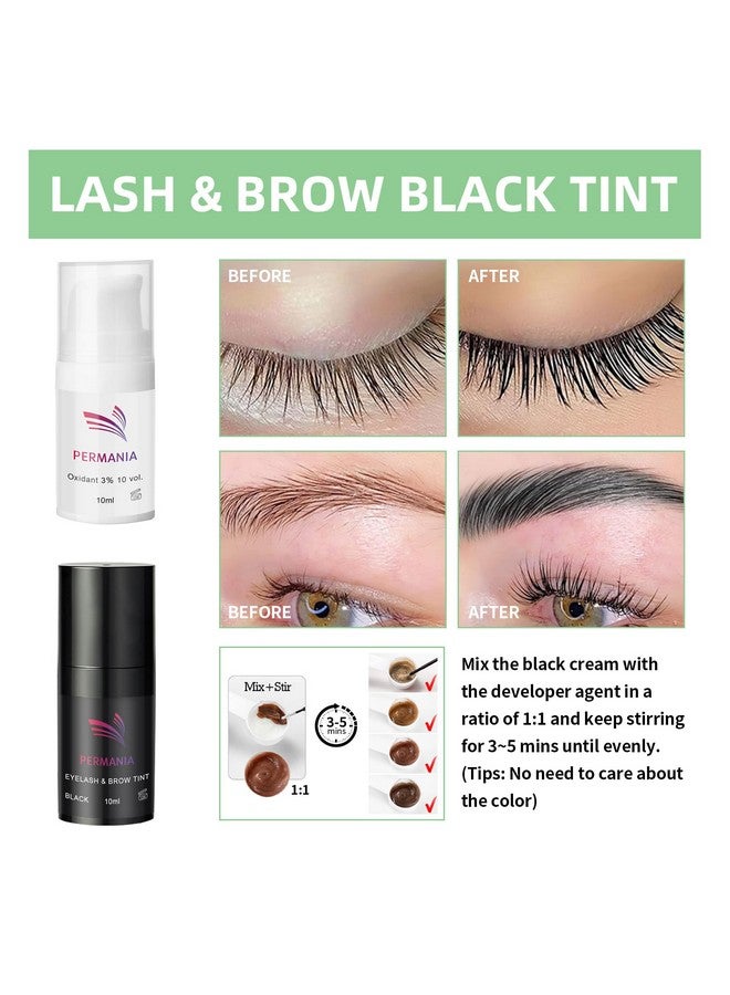 Lash Perm And Black Kit, Salon Grade Supplies For Eyelash Lift And Brow Lamination Black Color 4 In 1 Fast Quick Curling & Coloring 10Ml Natural Result Hair Color Developers