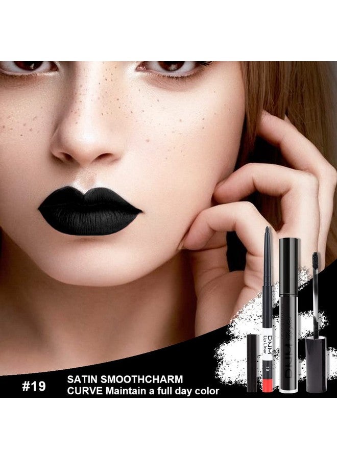 2Pcs Black Matte Lip Liner And Lipstick Makeup Set, Black Lip Stain And Lip Liner Long Lasting Waterproof Set Dark Lipstick&Lip Liner Make Up Lipstick Matte With Lip Liner Kit (19)