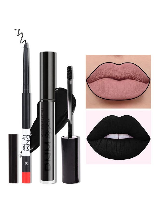 2Pcs Black Matte Lip Liner And Lipstick Makeup Set, Black Lip Stain And Lip Liner Long Lasting Waterproof Set Dark Lipstick&Lip Liner Make Up Lipstick Matte With Lip Liner Kit (19)