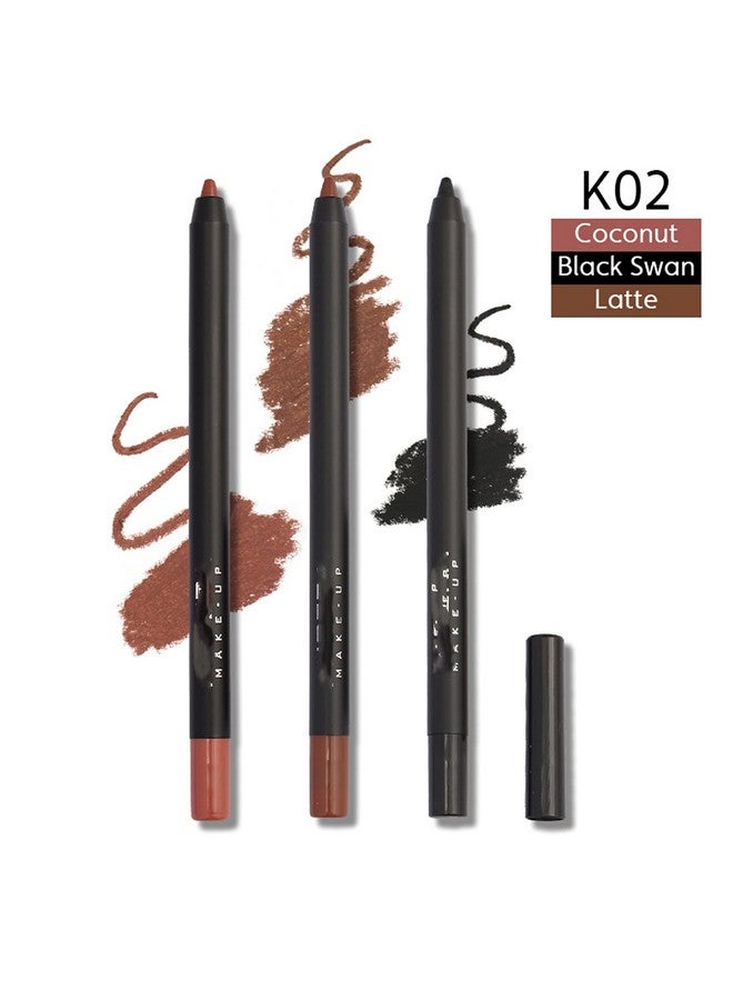 Matte Lipliner And Eyeliner Kit 3 Pcs Smoothly Creamy Lipliner And Eyeliner Pen Set For Daily Wear (3Pcs Kit 2)