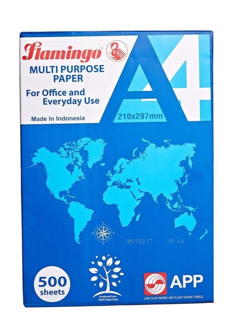 Flamingo A4 Multi-Purpose Photocopy Paper White, (Box of 5 Reams) , 500 Sheets in one Ream ,80 GSM