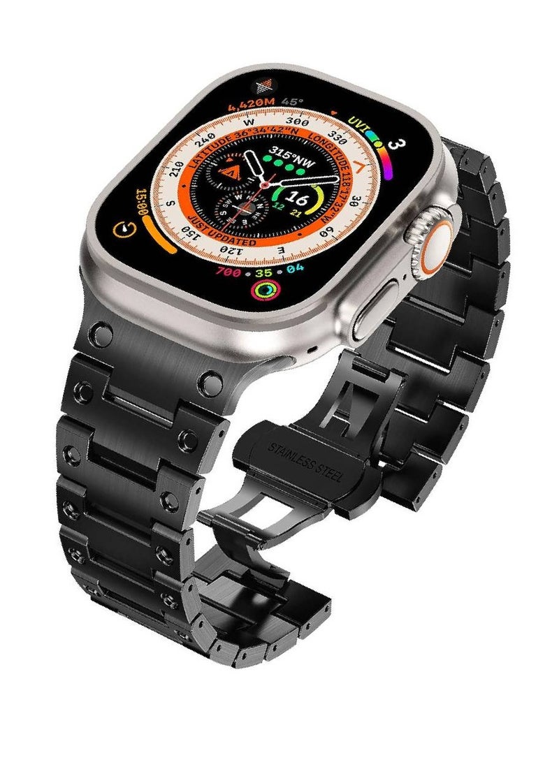 Replacement Stainless Steel Metal Band For Apple Watch Ultra/Ultra 2 49mm iWatch Series 9/8/7/6/5/4/3/2/1/SE 42mm 44mm 45mm Black
