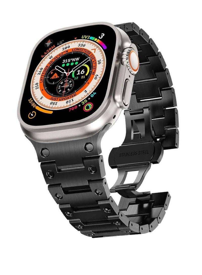 Replacement Stainless Steel Metal Band For Apple Watch Ultra/Ultra 2 49mm iWatch Series 9/8/7/6/5/4/3/2/1/SE 42mm 44mm 45mm Black