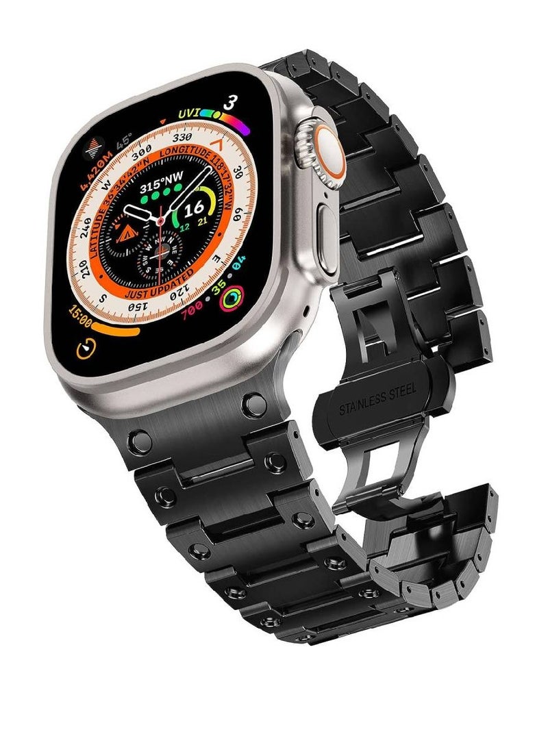Replacement Stainless Steel Metal Band For Apple Watch Ultra/Ultra 2 49mm iWatch Series 9/8/7/6/5/4/3/2/1/SE 42mm 44mm 45mm Black