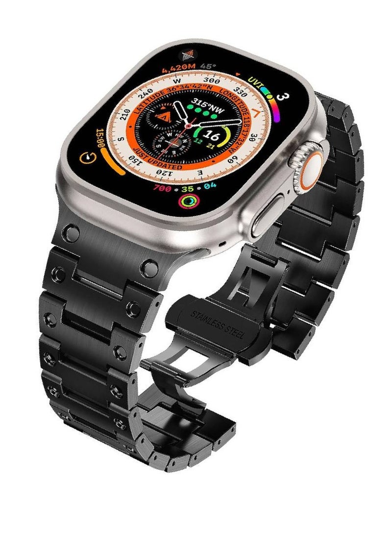 Replacement Stainless Steel Metal Band For Apple Watch Ultra/Ultra 2 49mm iWatch Series 9/8/7/6/5/4/3/2/1/SE 42mm 44mm 45mm Black