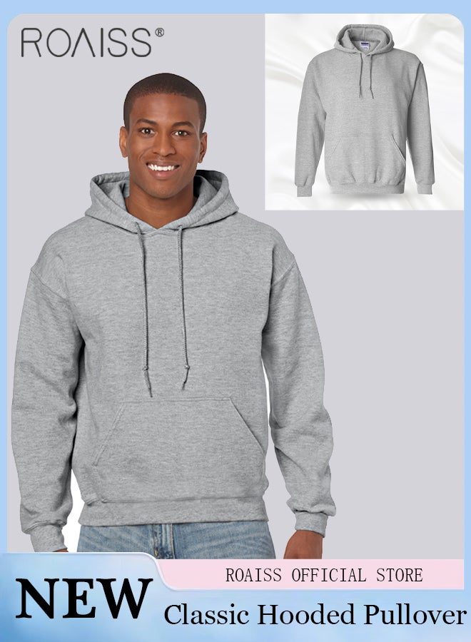 Men's Fashion Casual Pullover Hoodie Loose Solid Drawstring Sweater Abdominal Large Pocket Top