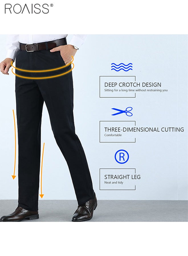Men's Fashion Casual Business Pants Summer Light Thin High Elastic Pure Black Suit Pants With Pockets On Both Sides Straight Pants