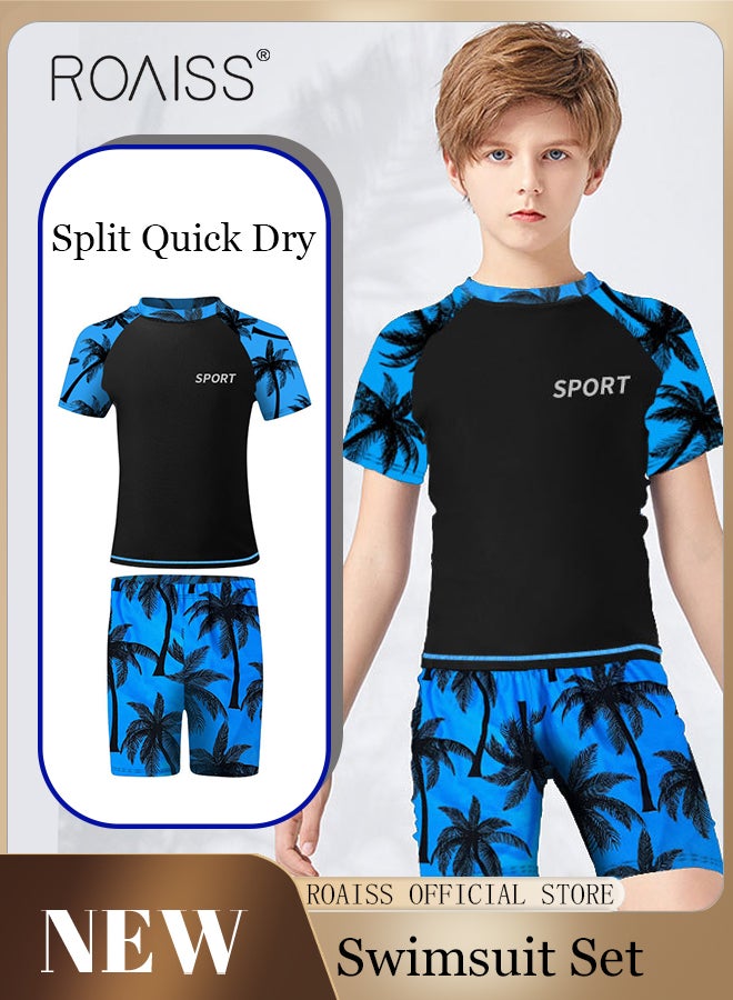 2 Piece Boys Swimsuit Swimming Trunks Set Toddler Kids Training Quick Dry Swimwear Children Short Sleeves Clothing Beachwear Split Bathing Suit for Summer