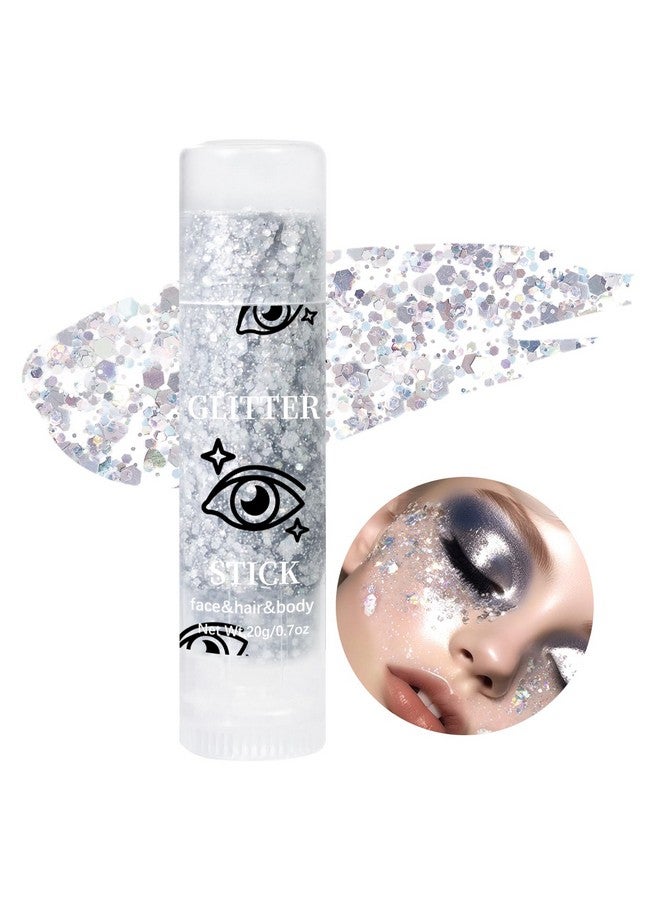 Silver Body Glitter Stick, Mermaid Face Glitter Makeup Holographic Sequins, Hair Glitters Eyeshadow Body Shimmer For Rave Accessories,Glitter Face Paint For Women Rave Festival