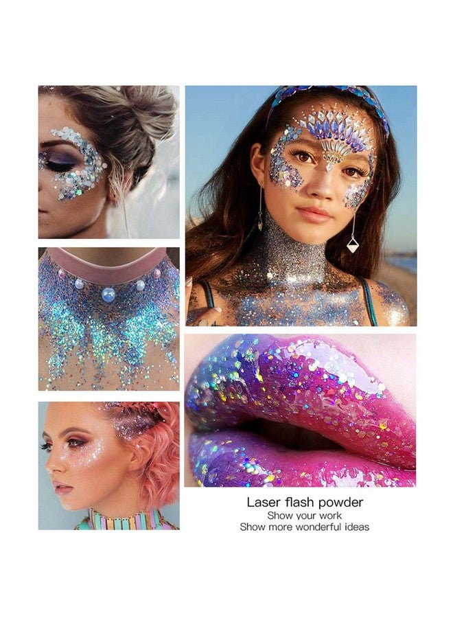 Silver Body Glitter Stick, Mermaid Face Glitter Makeup Holographic Sequins, Hair Glitters Eyeshadow Body Shimmer For Rave Accessories,Glitter Face Paint For Women Rave Festival