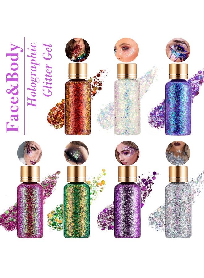 Holographic Body Glitter Gel For Face, Body, Nail, Super Long Lasting Waterproof Quick Dry Liquid Chunky Glitter Eyeshadow For Rave Festival Party Makeup Accessories, 1Oz (Brass Green)