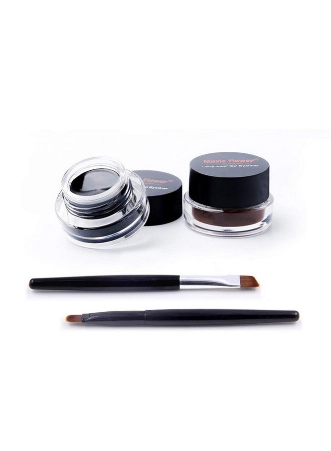 Gel Eyeliner, Black And Brown Eyeliner Waterproof Long Lasting Smudge Proof Gel Liner With 2 Brushes, Easy To Apply Eye Makeup 3 G, Pack Of 2